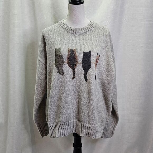 **SOLD** Gray Cat Crewneck Sweater Size XXL - Picture 2 of 9